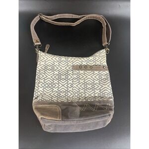 MYRA Leather Canvas Crossbody Shoulder Bag Paris Theme EUC